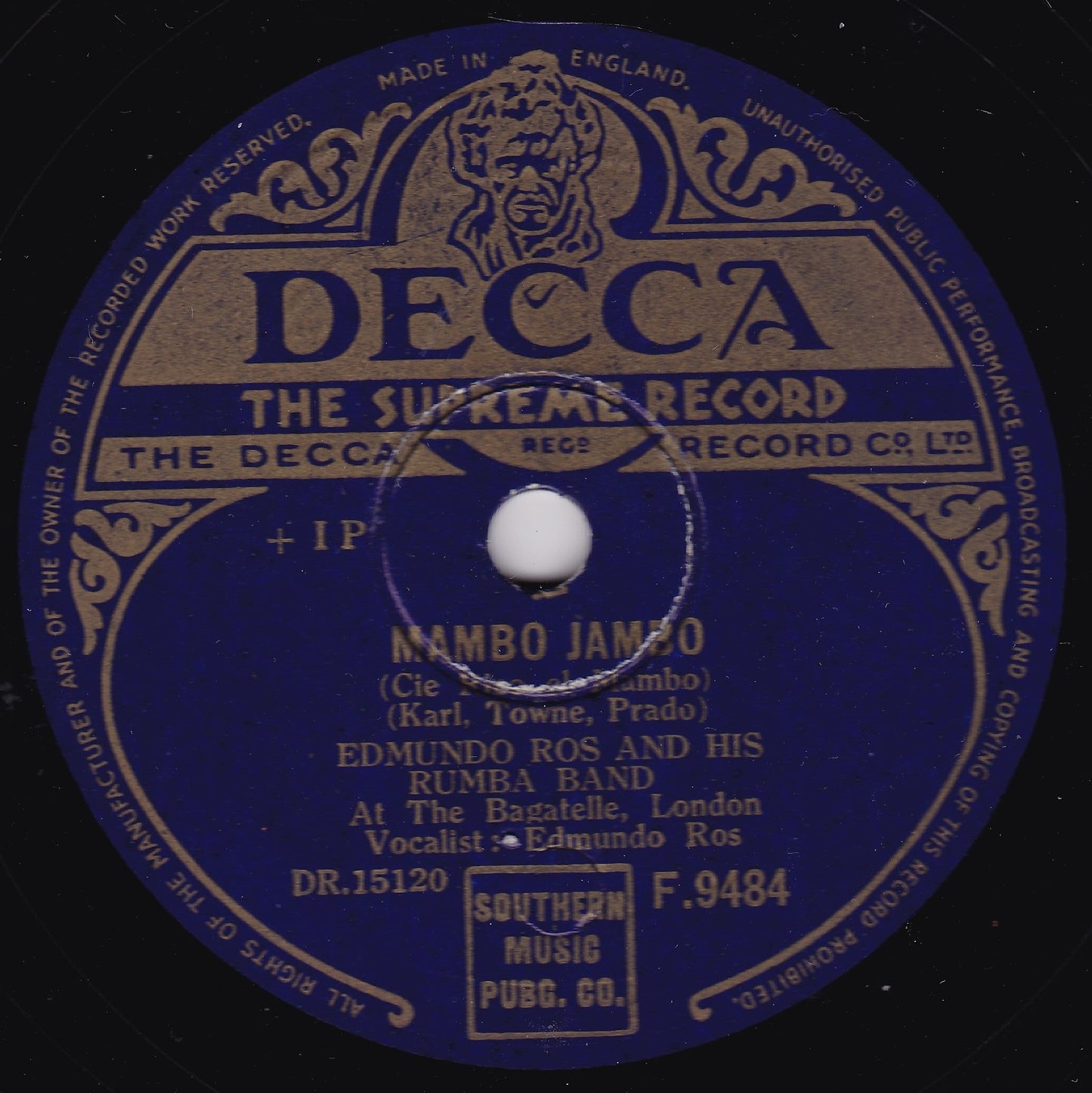 Edmundo Ros And His Rumba Band - Mambo Jambo (Decca) 10" shellac VG/-