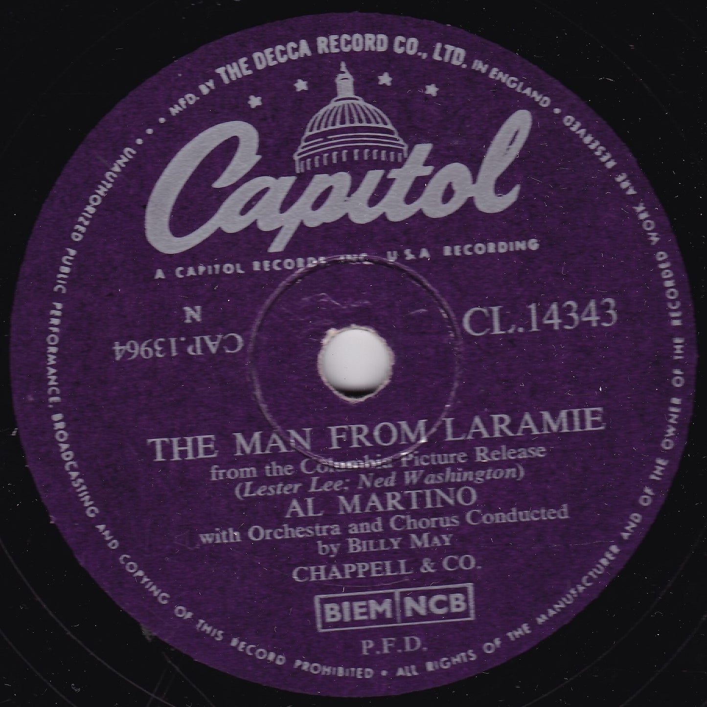 Al Martino ‎– The Man From Laramie (Capitol 1955) 10" shellac G+/-