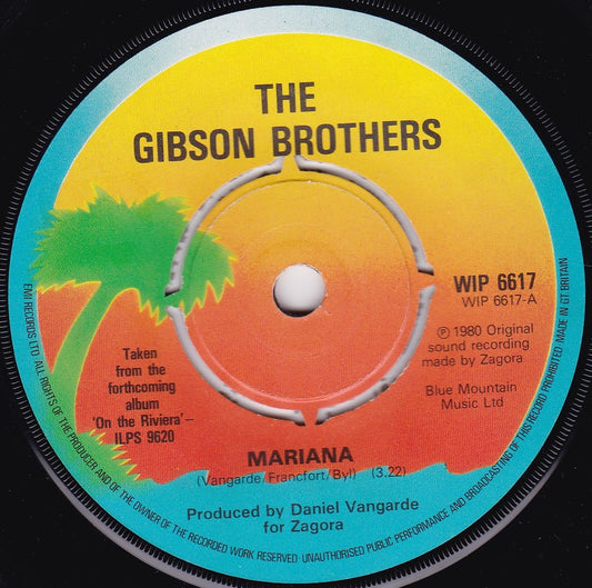 The Gibson Brothers – Mariana (Island, 1980) 7" vinyl single VG/-