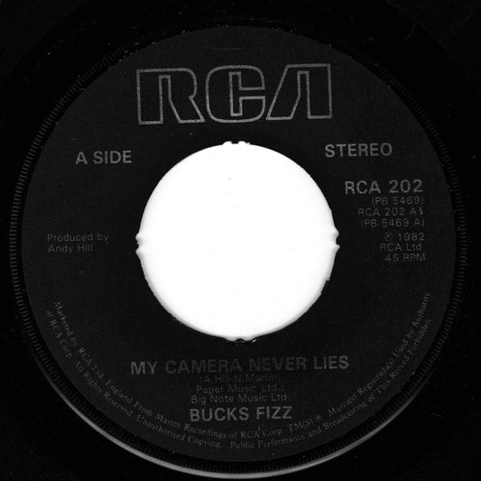 Record label for 'My Camera Never Lies' by Bucks Fizz with RCA branding.