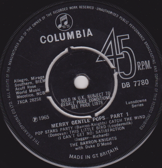 The Barron-Knights With Duke D'Mond – Merry Gentle Pops (1965) 7" vinyl single VG/-