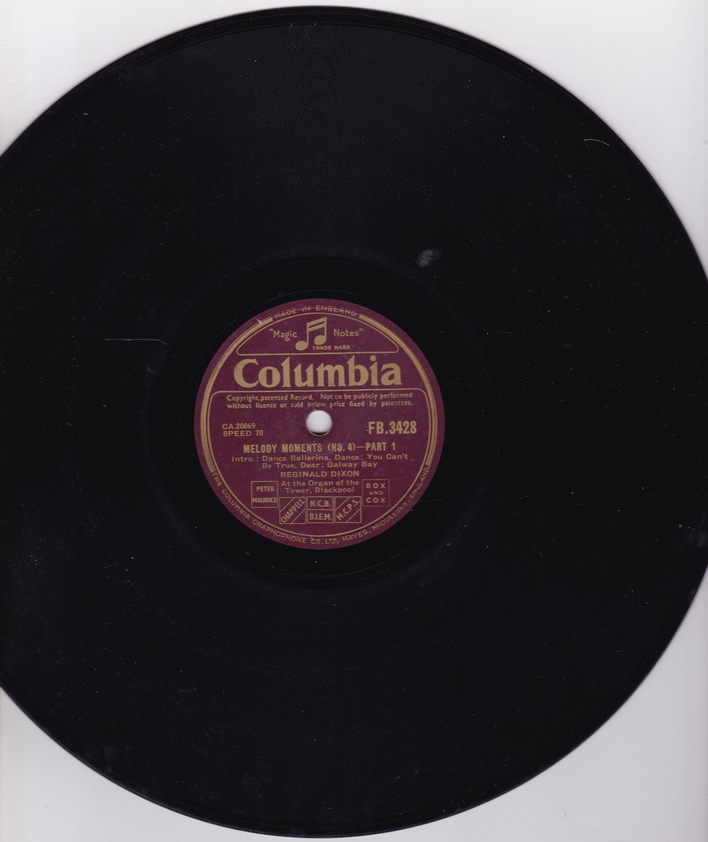 Reginald Dixon ‎– Melody Moments (No. 4) (Columbia 1948) 10" shellac VG/-