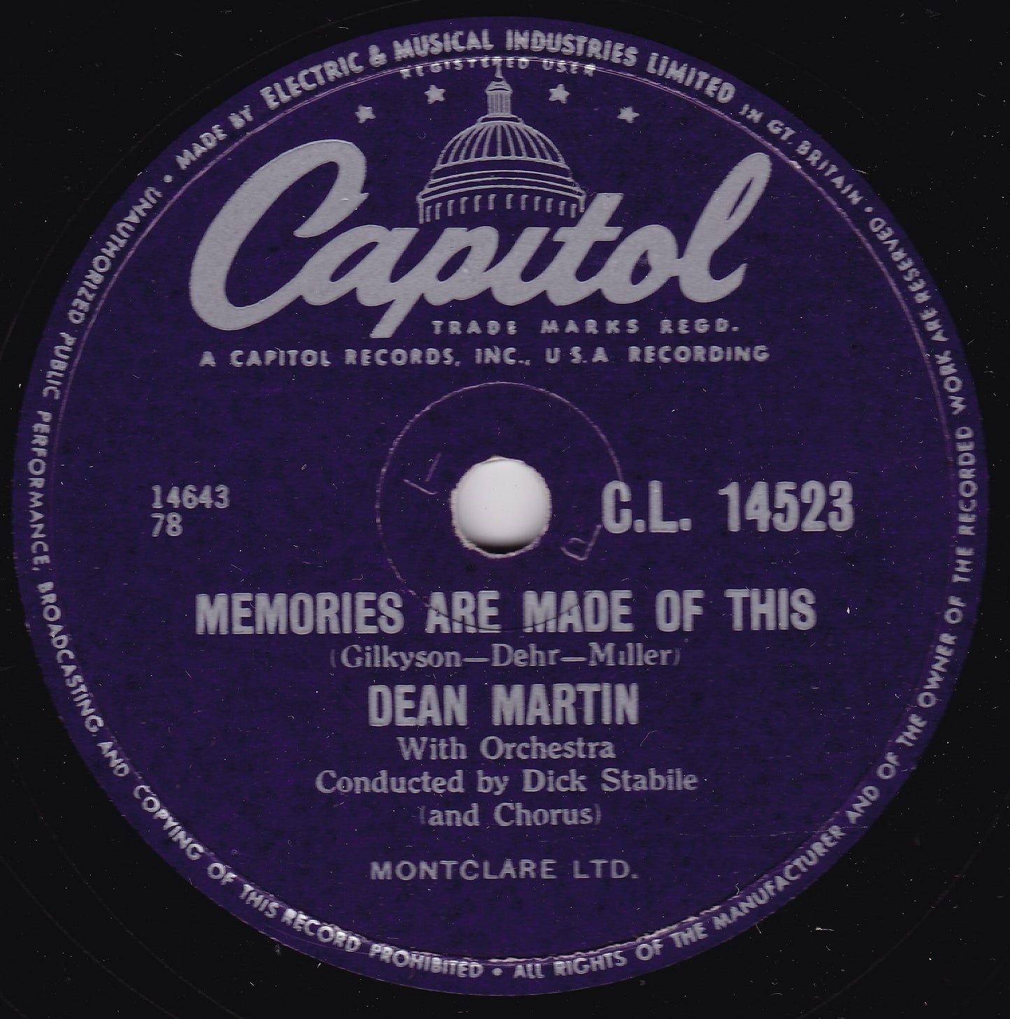 Dean Martin – Memories Are Made Of This (Capitol 1956) 10" shellac VG/-