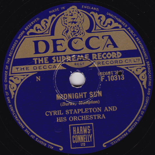 Cyril Stapleton And His Orchestra – Midnight Sun (Decca) 10" shellac VG/-