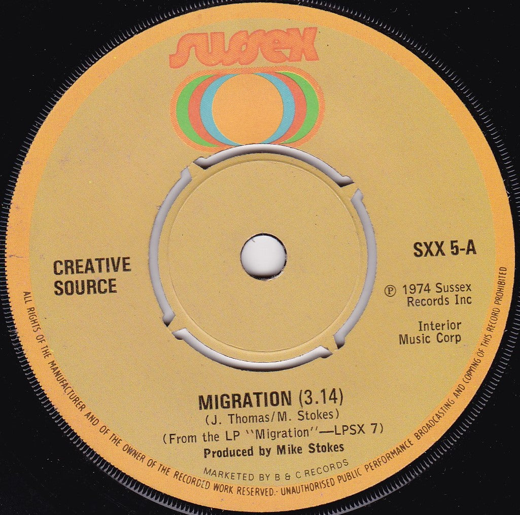 Creative Source - Migration (Sussex 1975) 7" vinyl single VG/-