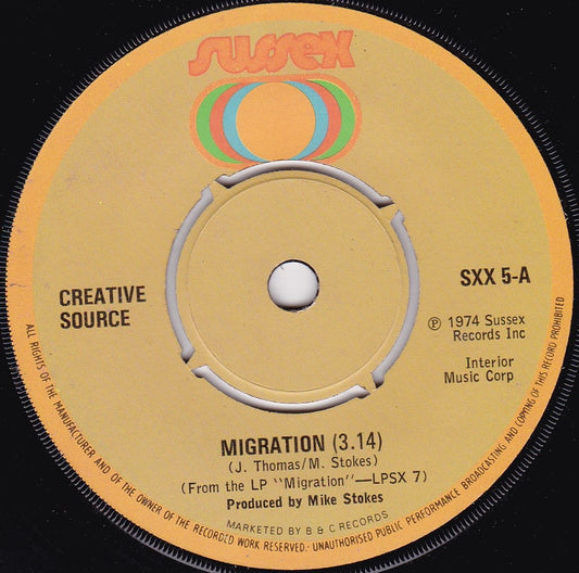 Creative Source - Migration (Sussex 1975) 7" vinyl single VG/-