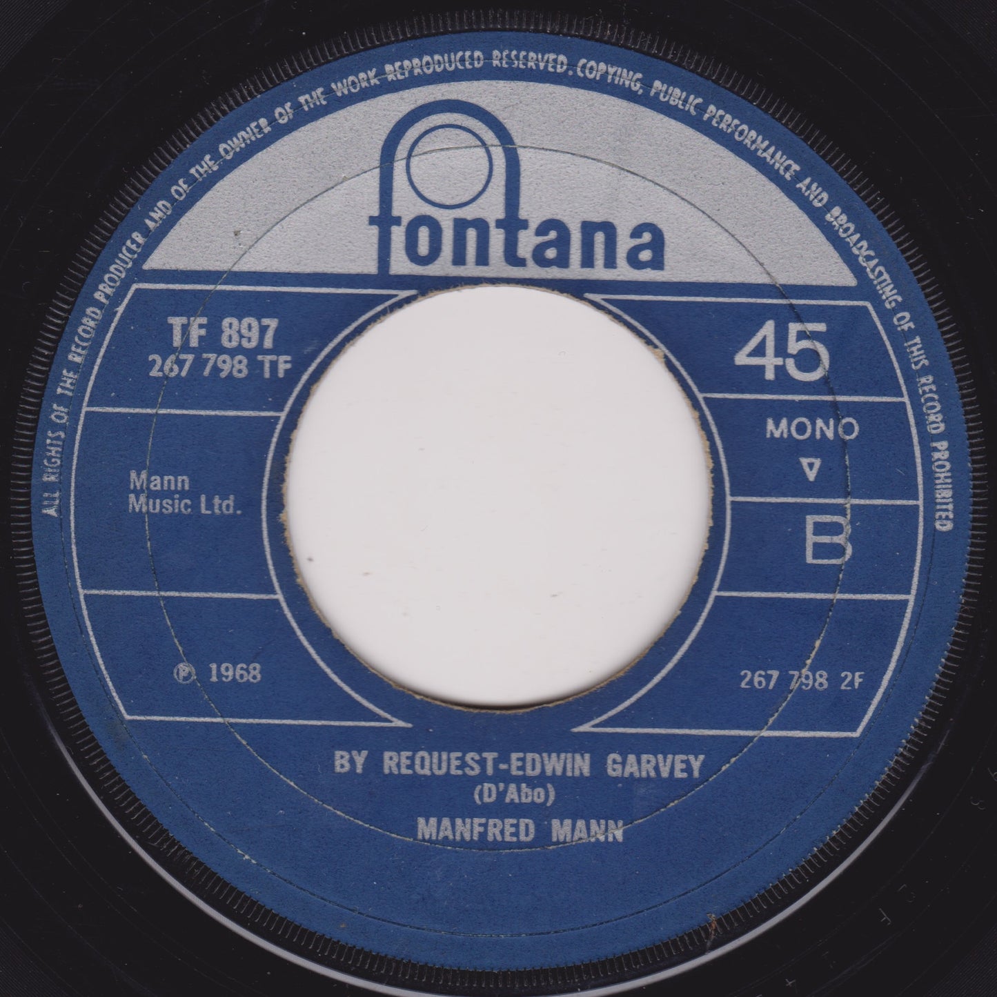 Manfred Mann – Mighty Quinn (Fontana 1968) 7" vinyl single G+/ - jukebox