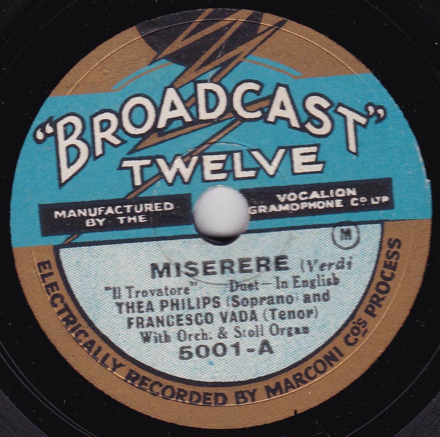 Thea Philips And Francesco Vada ‎– Miserere (1928) 10" shellac VG/VG