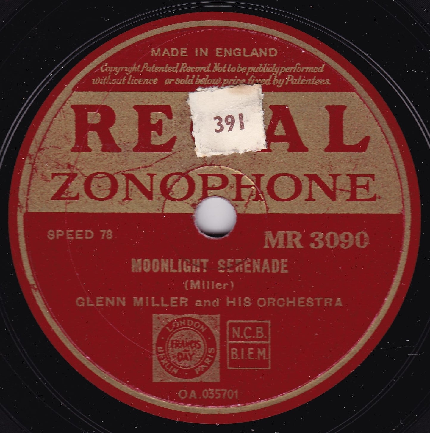 Glenn Miller And His Orchestra ‎– Moonlight Serenade (1939) 10" shellac VG/VG