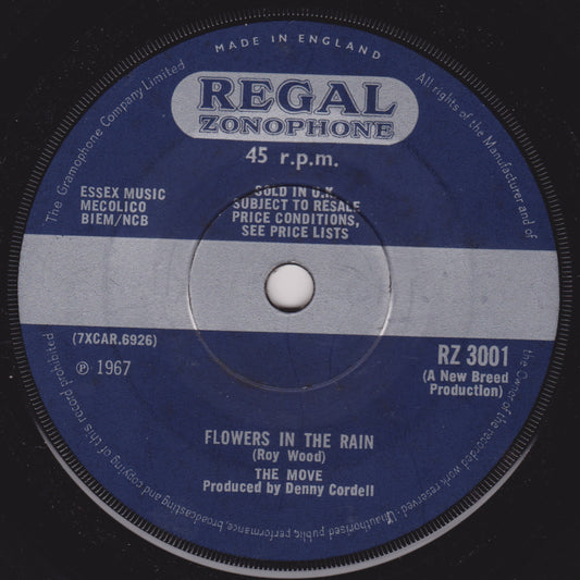 The Move ‎– Flowers In The Rain (Regal Zonophone 1967) 7" vinyl single VG/-