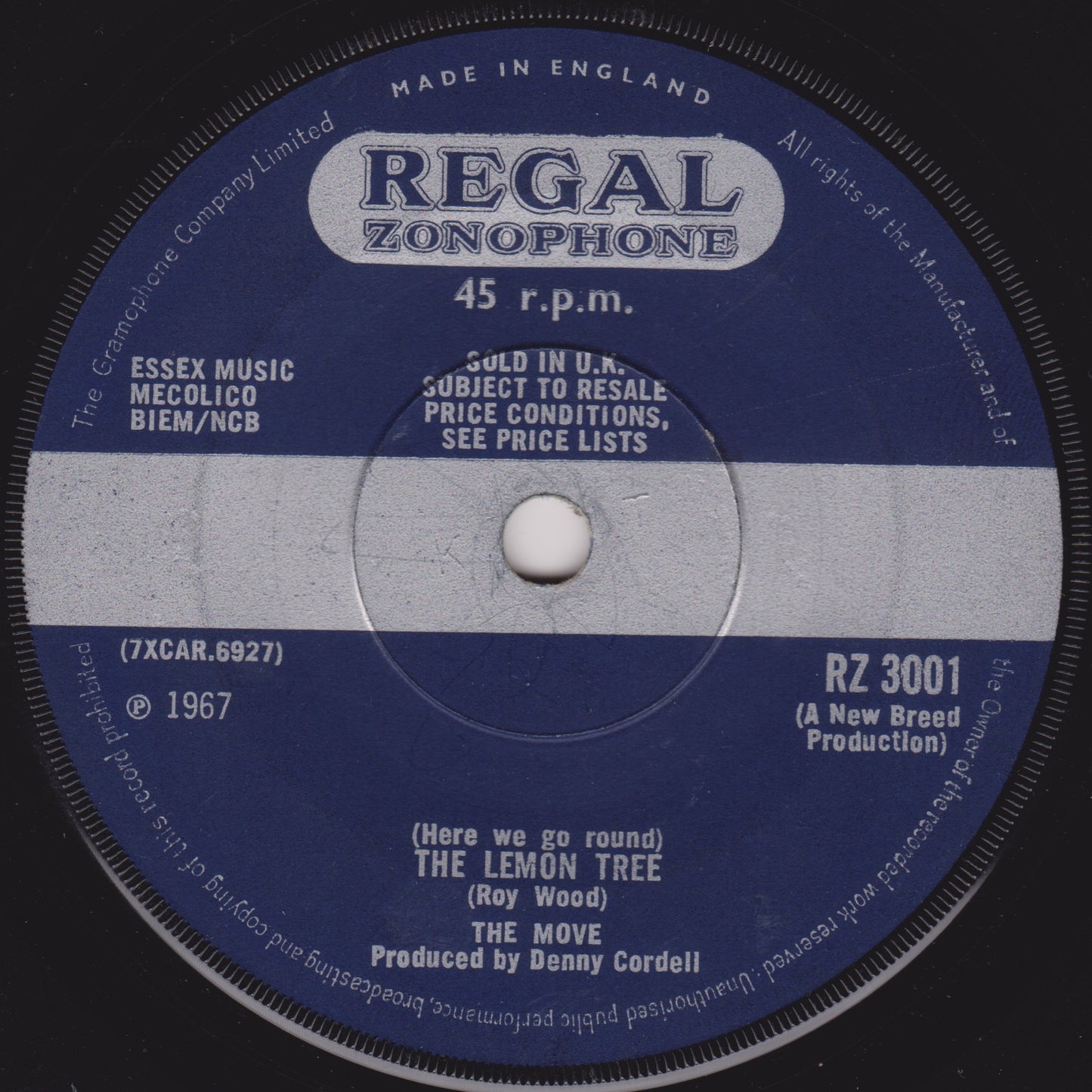 The Move ‎– Flowers In The Rain (Regal Zonophone 1967) 7" vinyl single VG/-