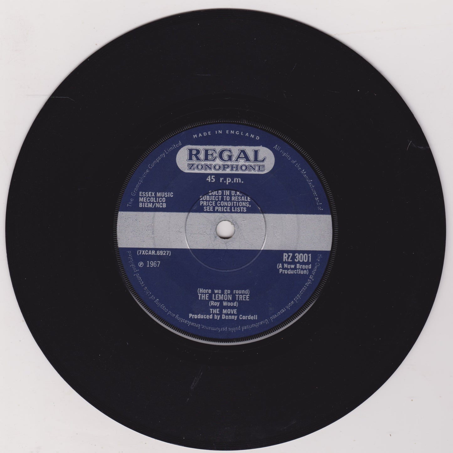 The Move ‎– Flowers In The Rain (Regal Zonophone 1967) 7" vinyl single VG/-