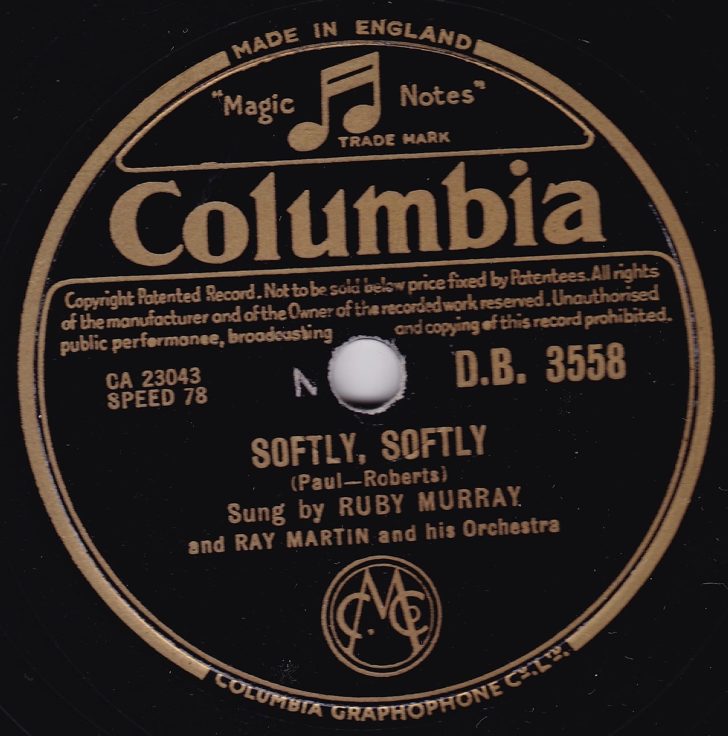 Ruby Murray - Softly, Softly (Columbia 1955) 10" shellac VG/-