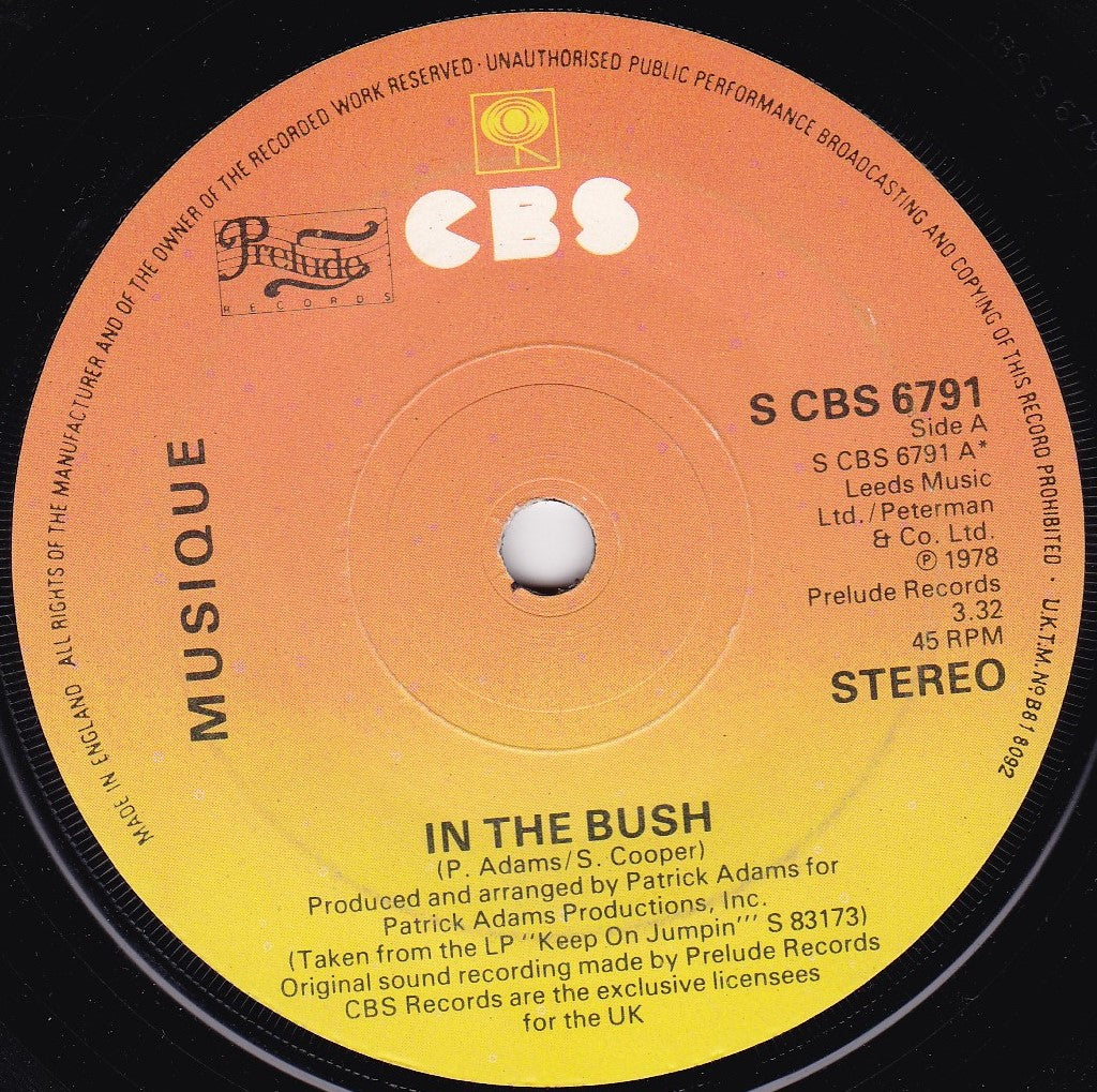 Musique – In The Bush (CBS 1978) 7" vinyl single G+/-