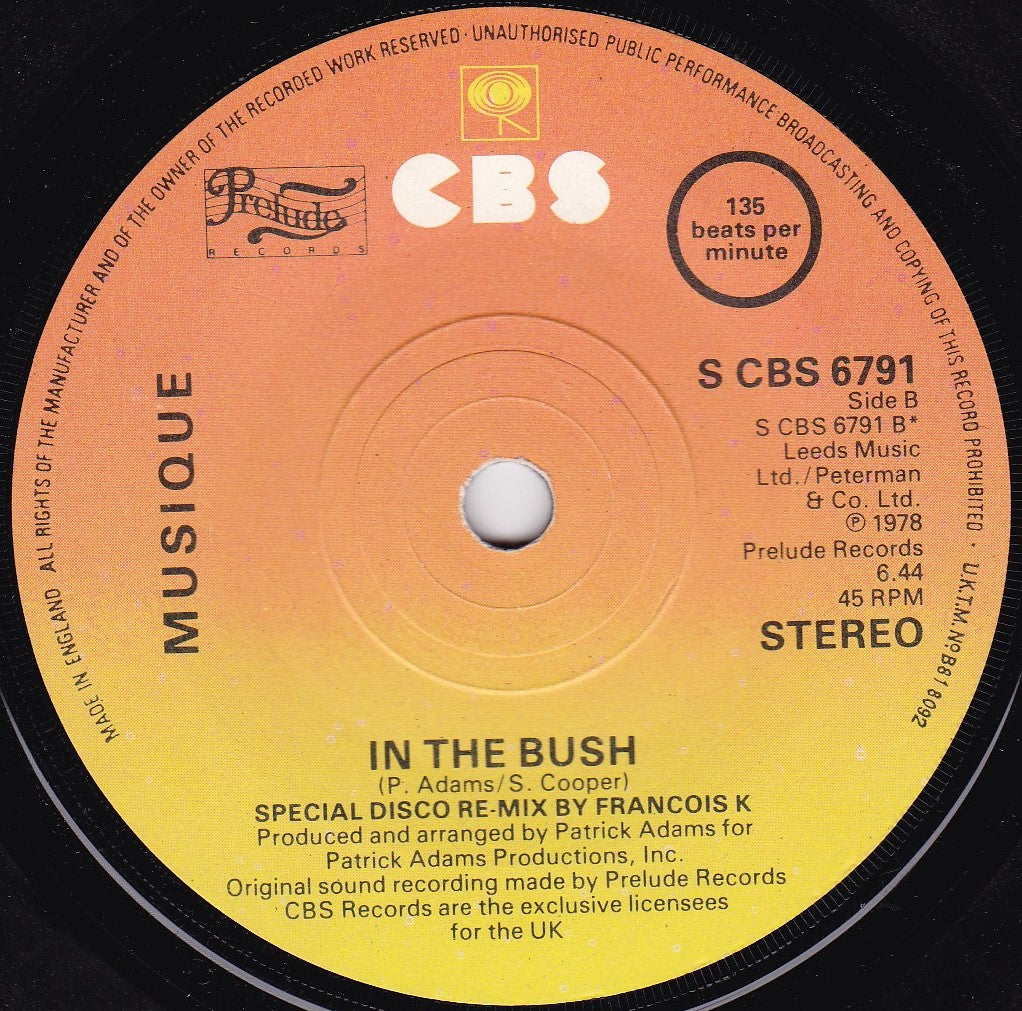 Musique – In The Bush (CBS 1978) 7" vinyl single G+/-