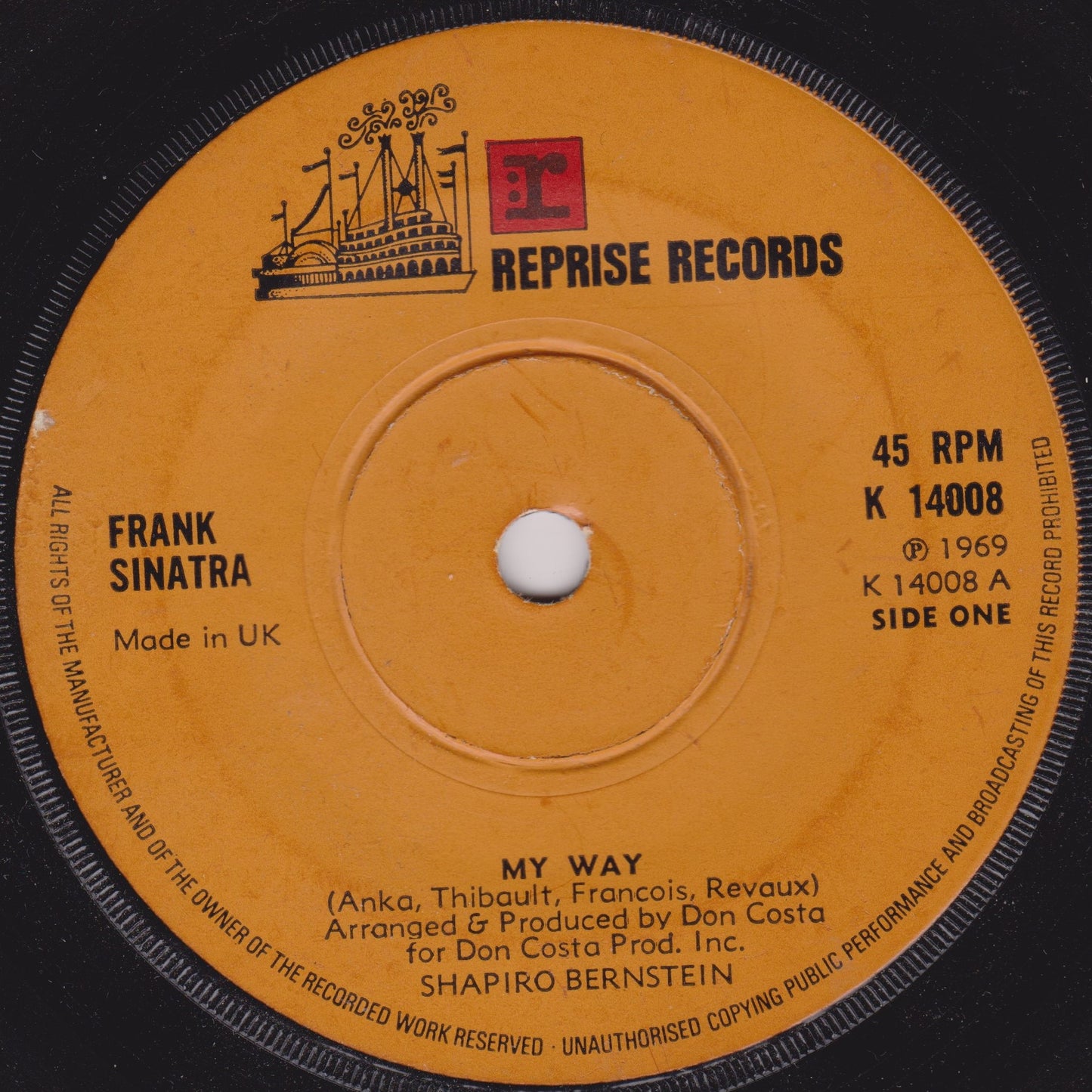 Frank Sinatra – My Way (Reprise) 7” vinyl single VG/-