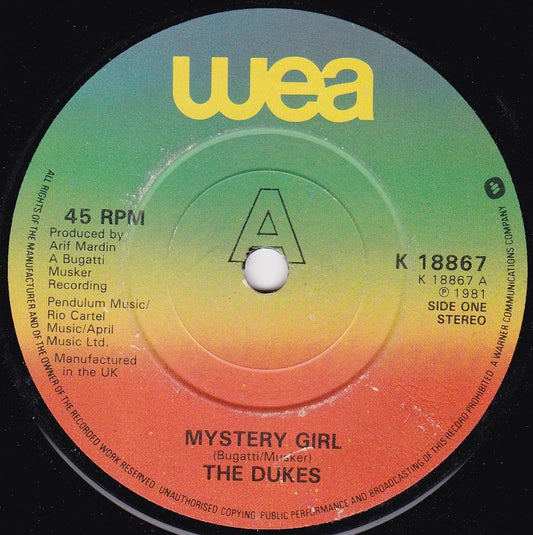 The Dukes ‎– Mystery Girl (WEA 1981) 7" vinyl single G+/-