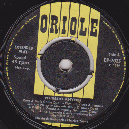 Elizabeth Humphreys & Charles Young ‎– Nursery Rhymes (Oriole 1959) 7" vinyl EP VG/-