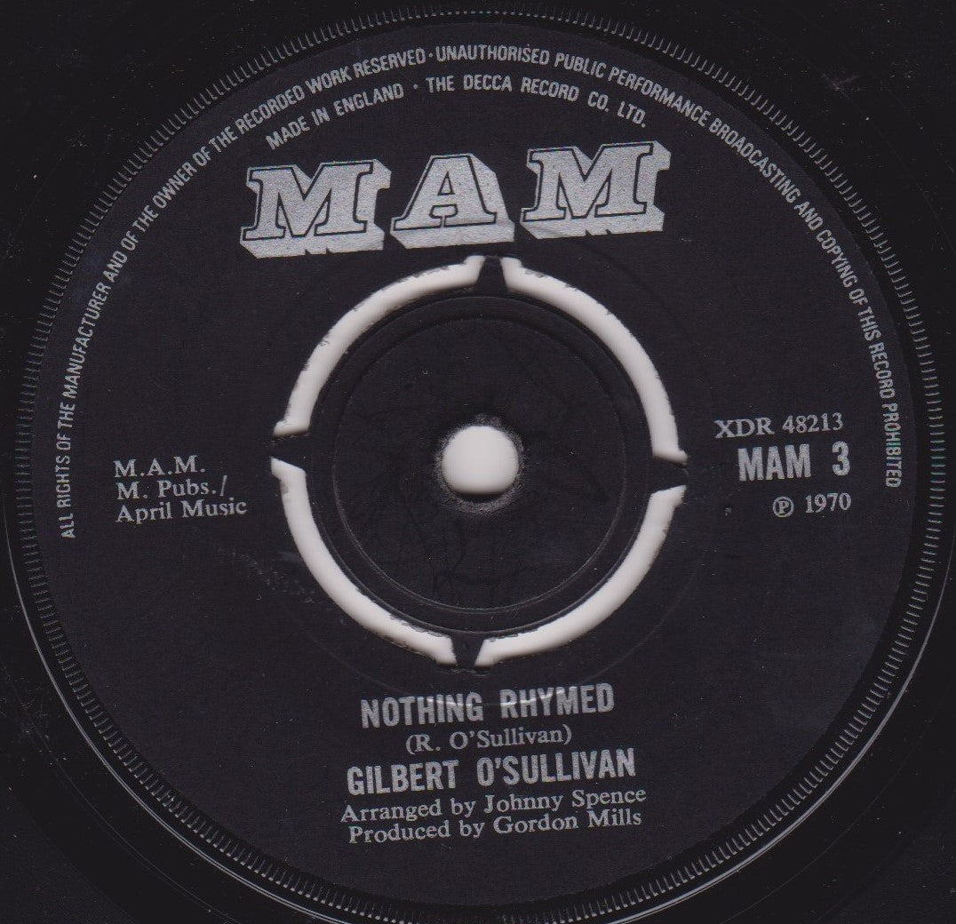 Gilbert O'Sullivan - Nothing Rhymed (MAM 1970) 7" vinyl single G+/-