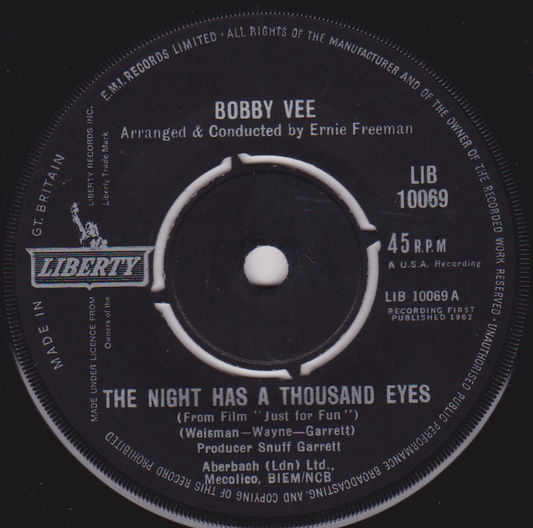 Bobby Vee – The Night Has A Thousand Eyes (London 1963) 7" vinyl single G+/-