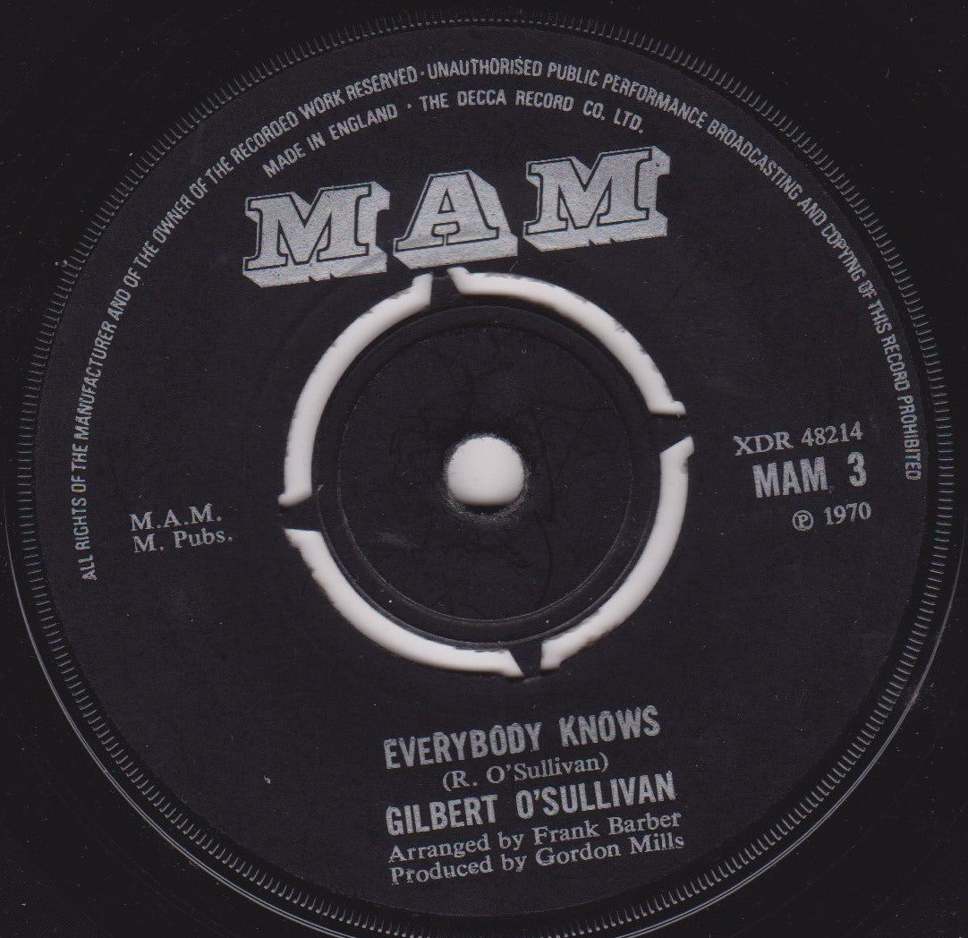 Gilbert O'Sullivan - Nothing Rhymed (MAM 1970) 7" vinyl single G+/-