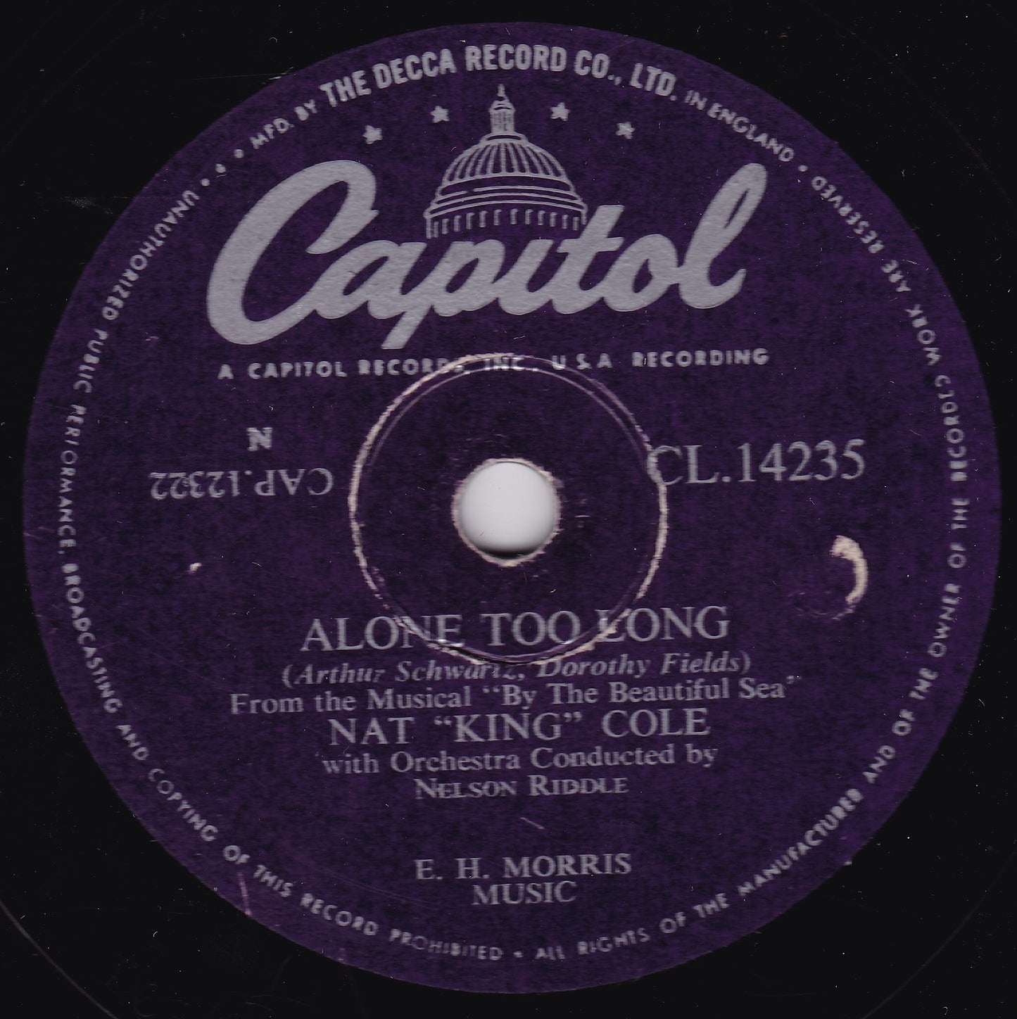 Nat "King" Cole – A Blossom Fell / Alone Too Long (1955) 10" shellac VG/-