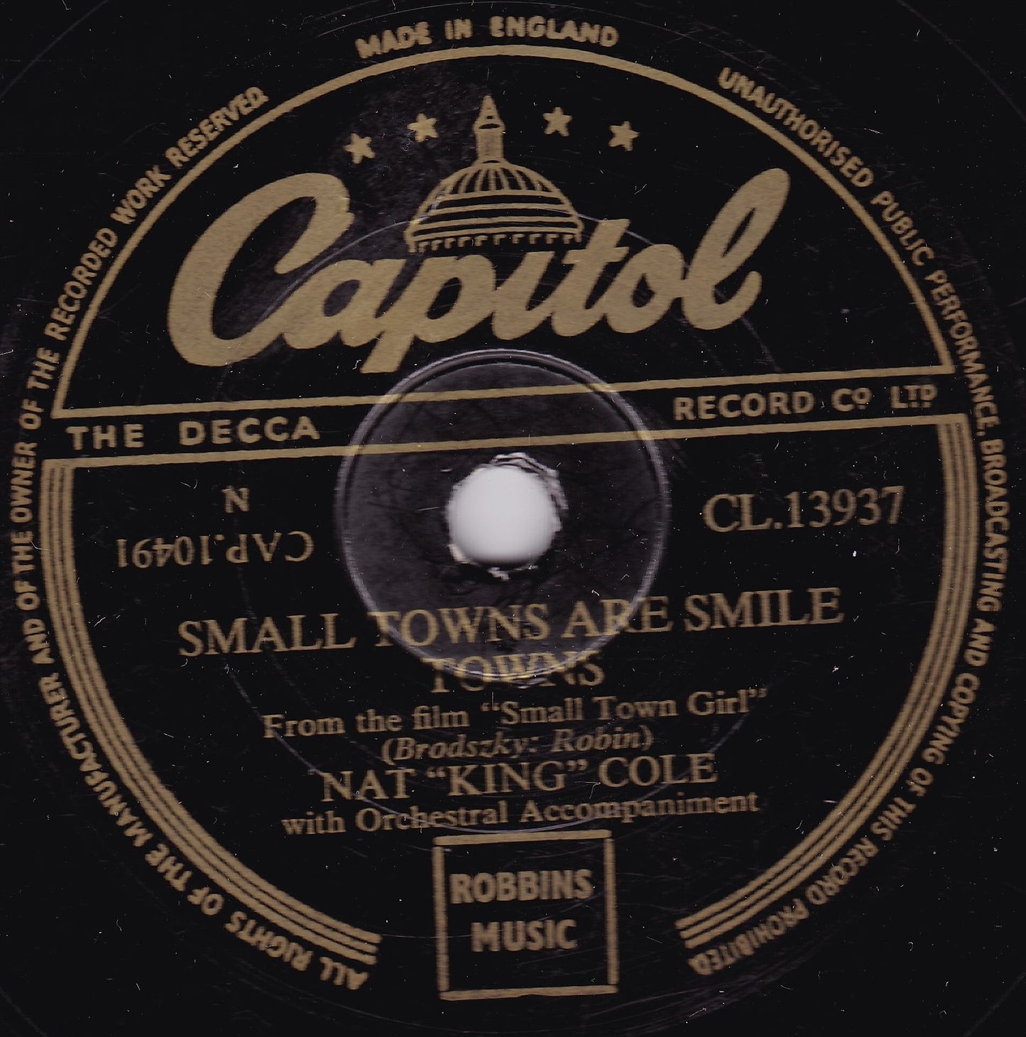 Nat "King" Cole – Can't I / Small Towns Are Smile Towns (1953) 10" shellac VG/-