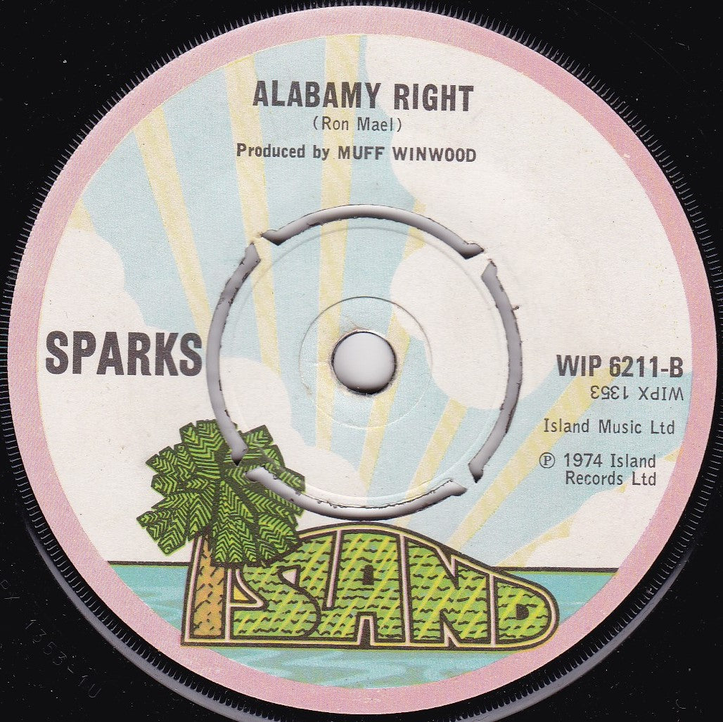 Sparks ‎– Never Turn Your Back On Mother Earth (Island 1974) 7" vinyl single G+/-