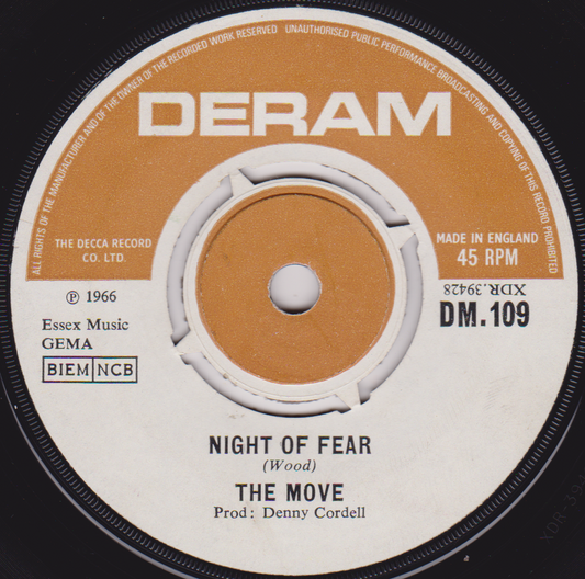 The Move ‎– Night Of Fear (Deram 1966) 7" vinyl single VG/-