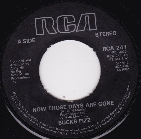 Bucks Fizz - Now Those Days Are Gone (RCA, 1982) 7" vinyl single VG/- jukebox