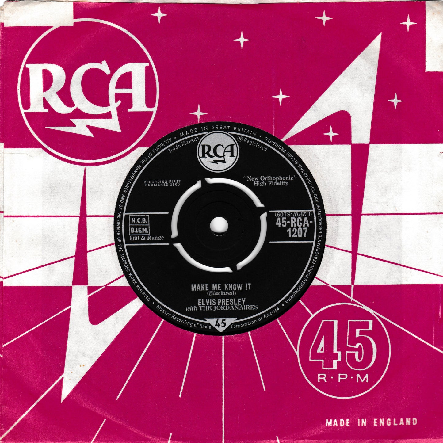 Elvis Presley With The Jordanaires ‎– It's Now Or Never (O Sole Mio) (RCA 1960) 7" vinyl single VG/VG