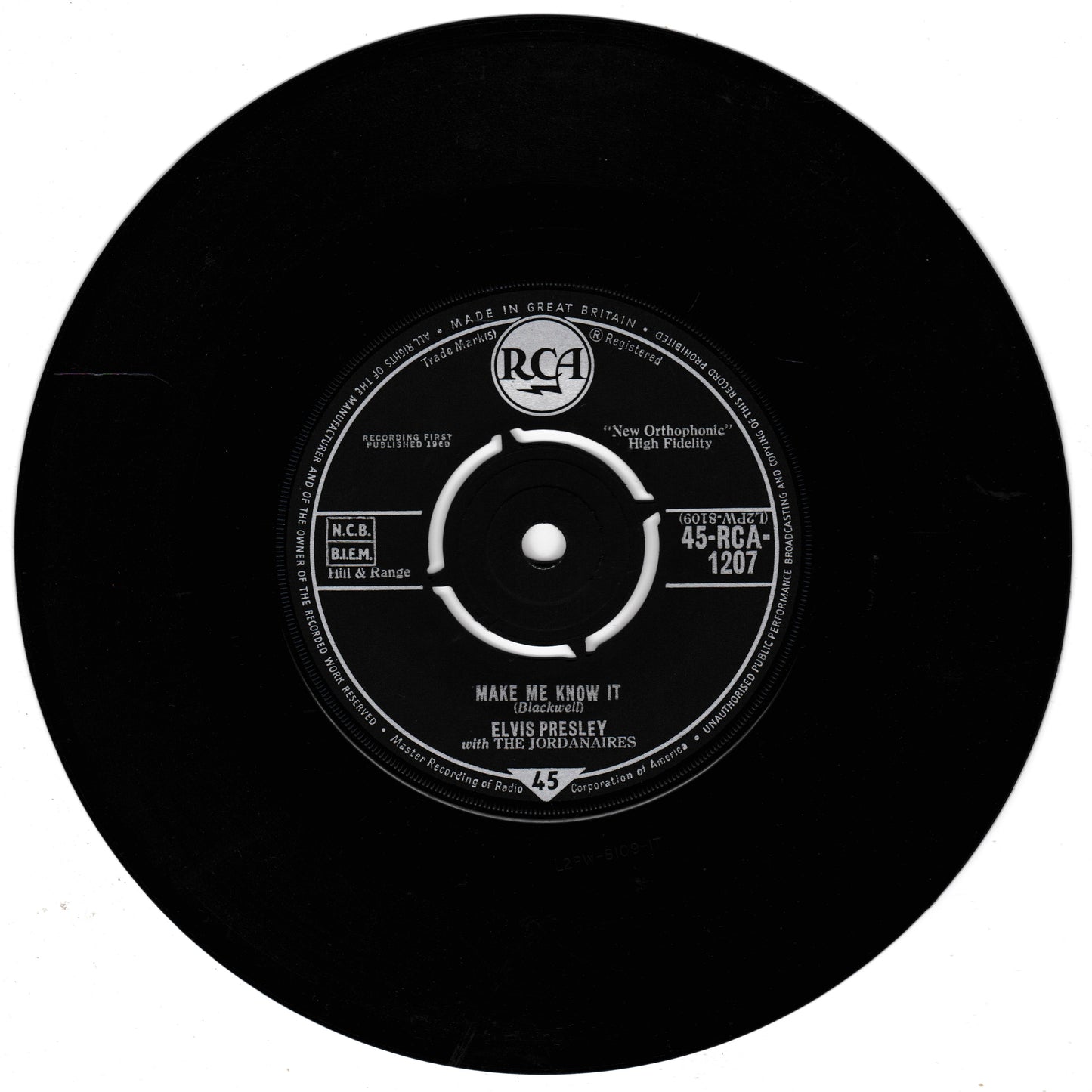 Elvis Presley With The Jordanaires ‎– It's Now Or Never (O Sole Mio) (RCA 1960) 7" vinyl single VG/VG