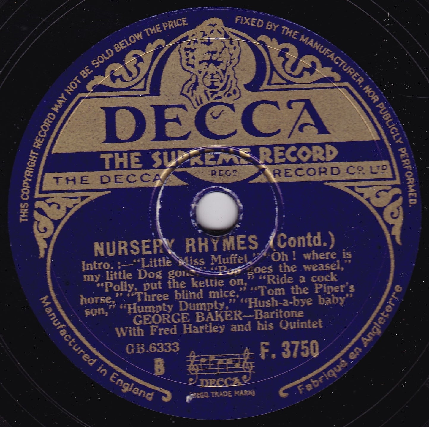 George Baker - Nursery Rhymes (Decca) 10" shellac VG/-