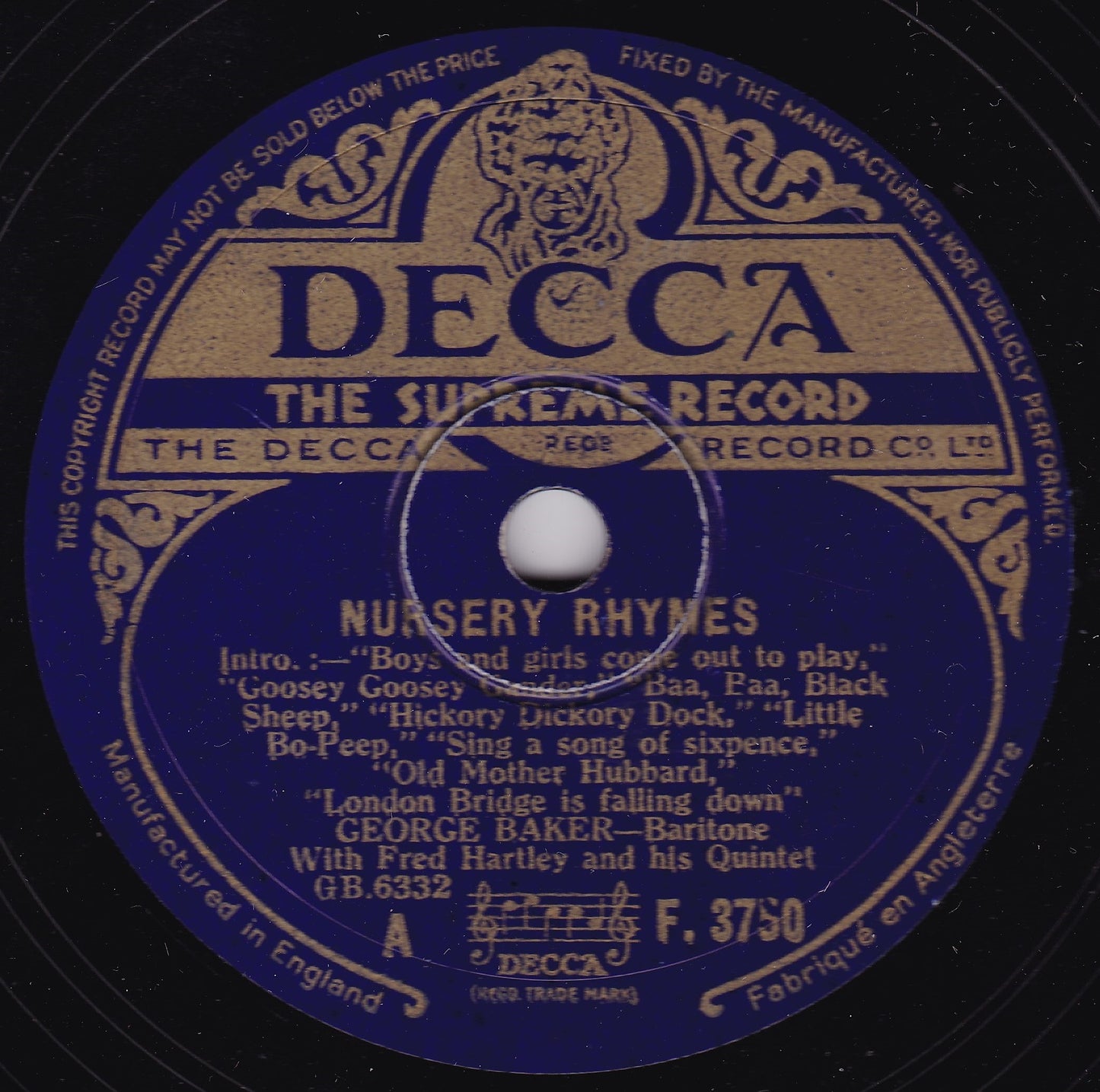 George Baker - Nursery Rhymes (Decca) 10" shellac VG/-