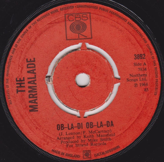 The Marmalade – Ob-La-Di Ob-La-Da (CBS 1968) 7" vinyl single G+/-