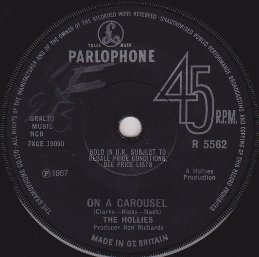The Hollies – On A Carousel (Parlophone 1967) 7" vinyl single VG/-