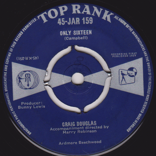 Craig Douglas ‎– Only Sixteen (Top Rank 1959) 7" vinyl single VG/-