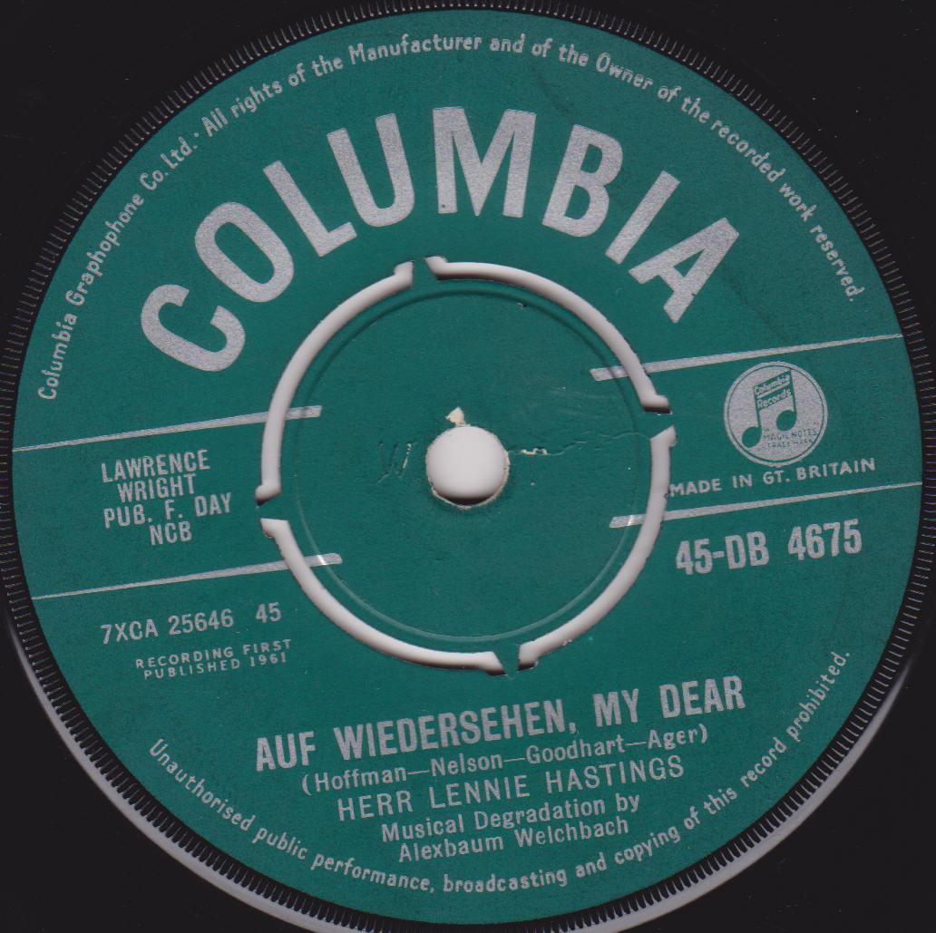 Herr Lennie Hastings – One, Two, Drink Up (Columbia) 7" vinyl single VG/-