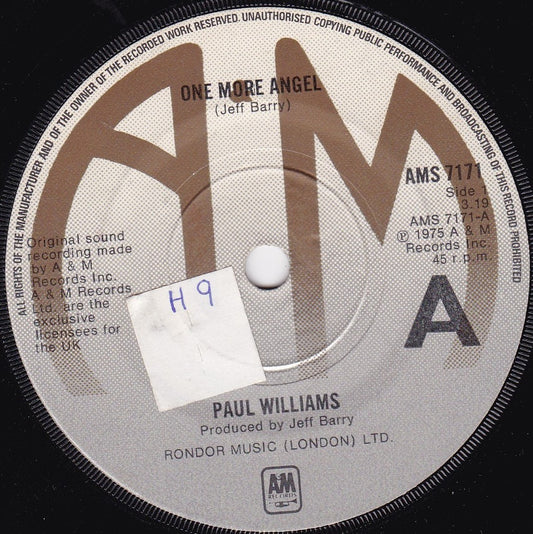 Paul Williams – One More Angel (A&M 1975) 7" vinyl single G+/-