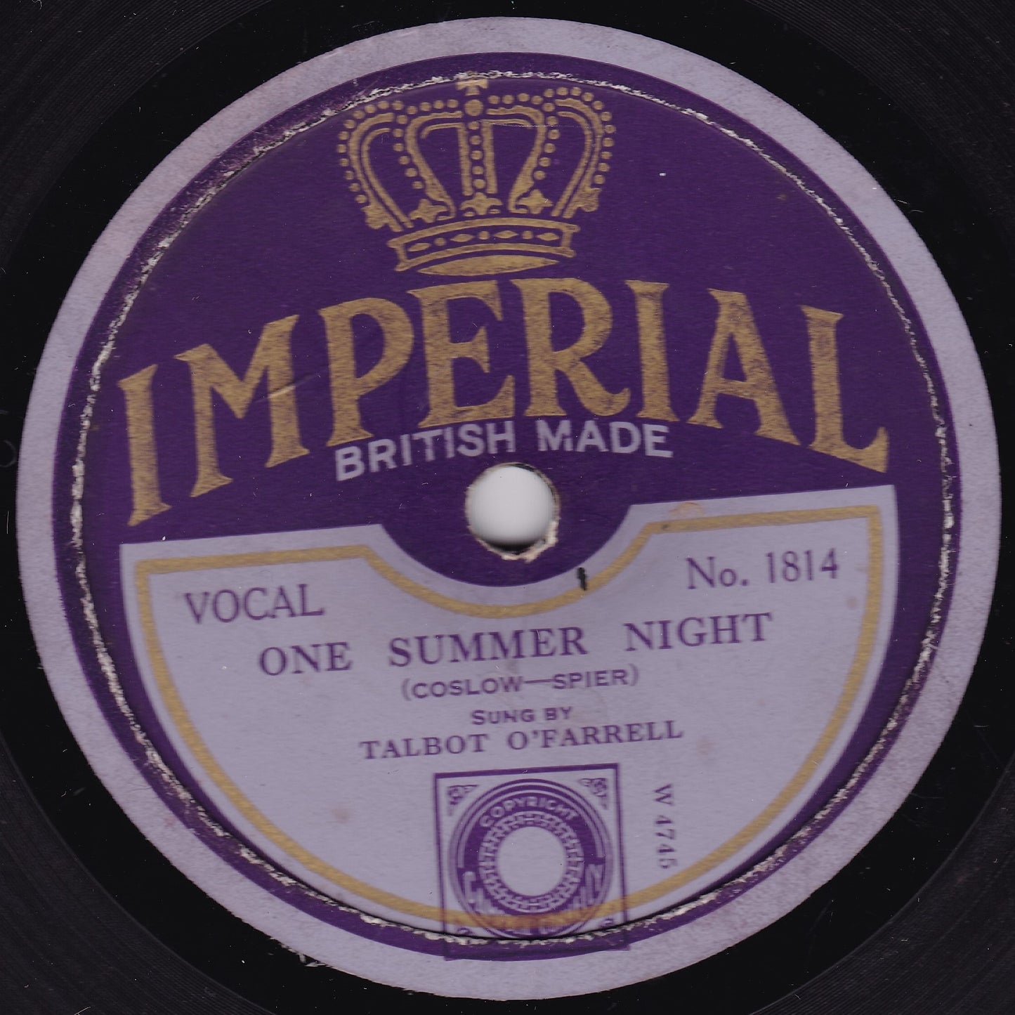 Talbot O'Farrell - One Summer Night (Imperial) 10" shellac G+/-