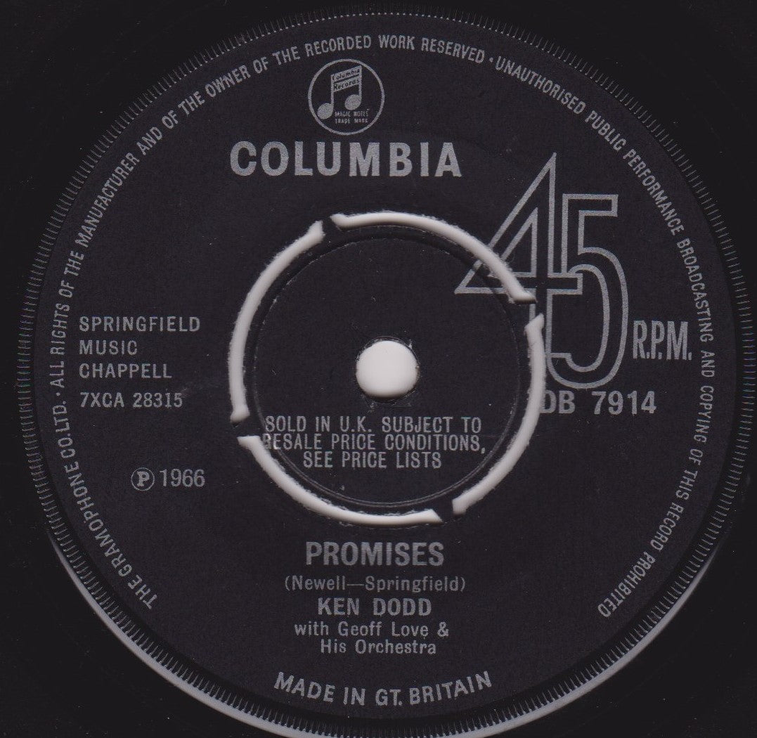 Ken Dodd With Geoff Love & His Orchestra ‎– Promises (Columbia 1966) 7" vinyl single VG/-