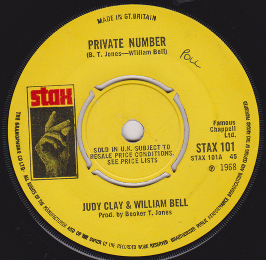 Judy Clay & William Bell ‎– Private Number (Stax 1968) 7" vinyl single VG/-