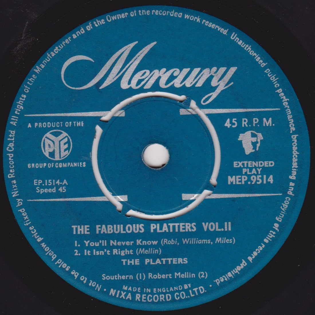 The Platters ‎– The Fabulous Platters Volume Two (Mercury 1956) 7" vinyl EP VG/-