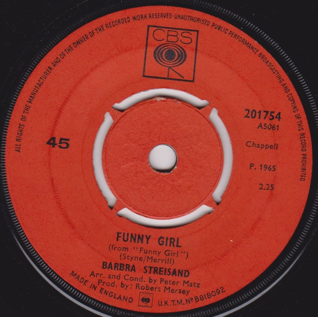 Barbra Streisand ‎– People / Funny Girl (CBS 1965) 7" vinyl single VG/-