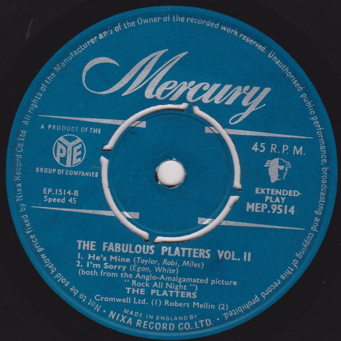 The Platters ‎– The Fabulous Platters Volume Two (Mercury 1956) 7" vinyl EP VG/-