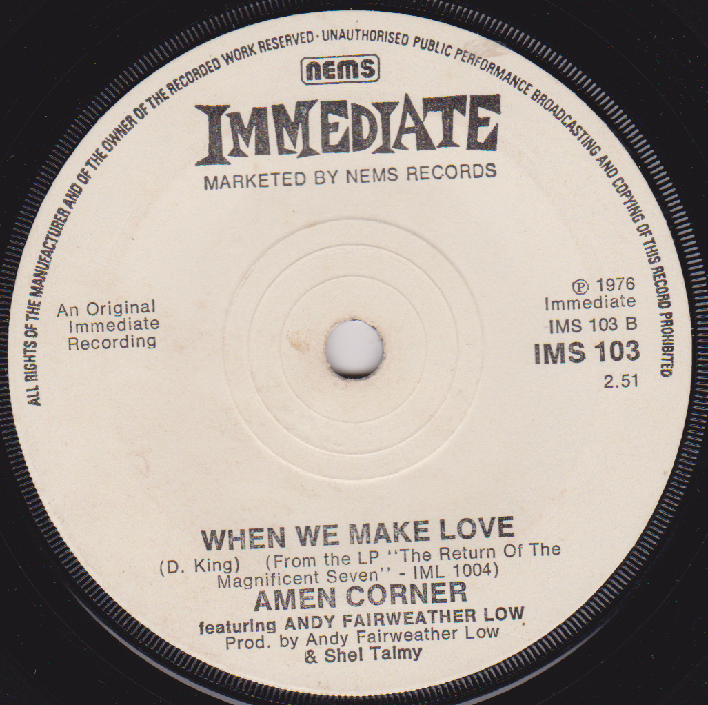 Amen Corner Featuring Andy Fairweather Low ‎– (If Paradise Is) Half As Nice (Immediate 1976) 7" vinyl single G+/-