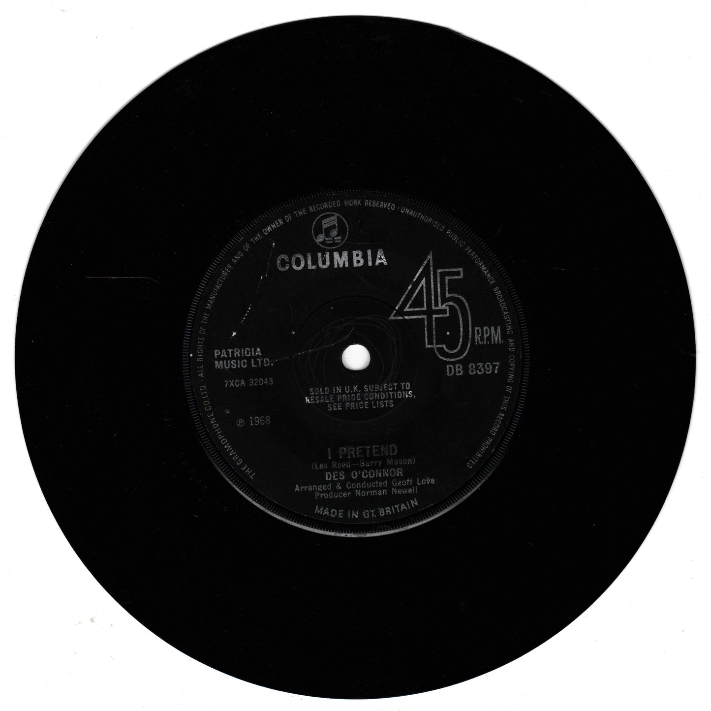 Des O'Connor – I Pretend (Columbia 1968) 7" vinyl single VG/-