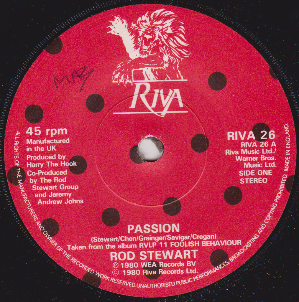 Record label with 'Riva' logo and text on a red background