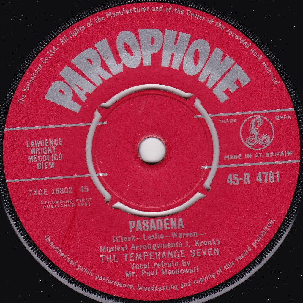 The Temperance Seven – Pasadena (Parlophone 1961) 7" vinyl single VG/-