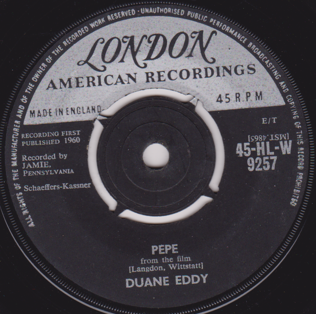 Record label for a 45 RPM record by Duane Eddy with 'Pepe' from the film.
